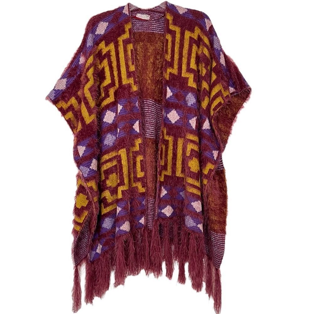 Free People Aztec Kimono Diamondback Cozy Cardigan Sweater Southwestern One Size